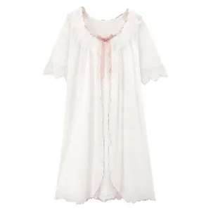 Apricot Bear Embroidery Bowknot Nightdress