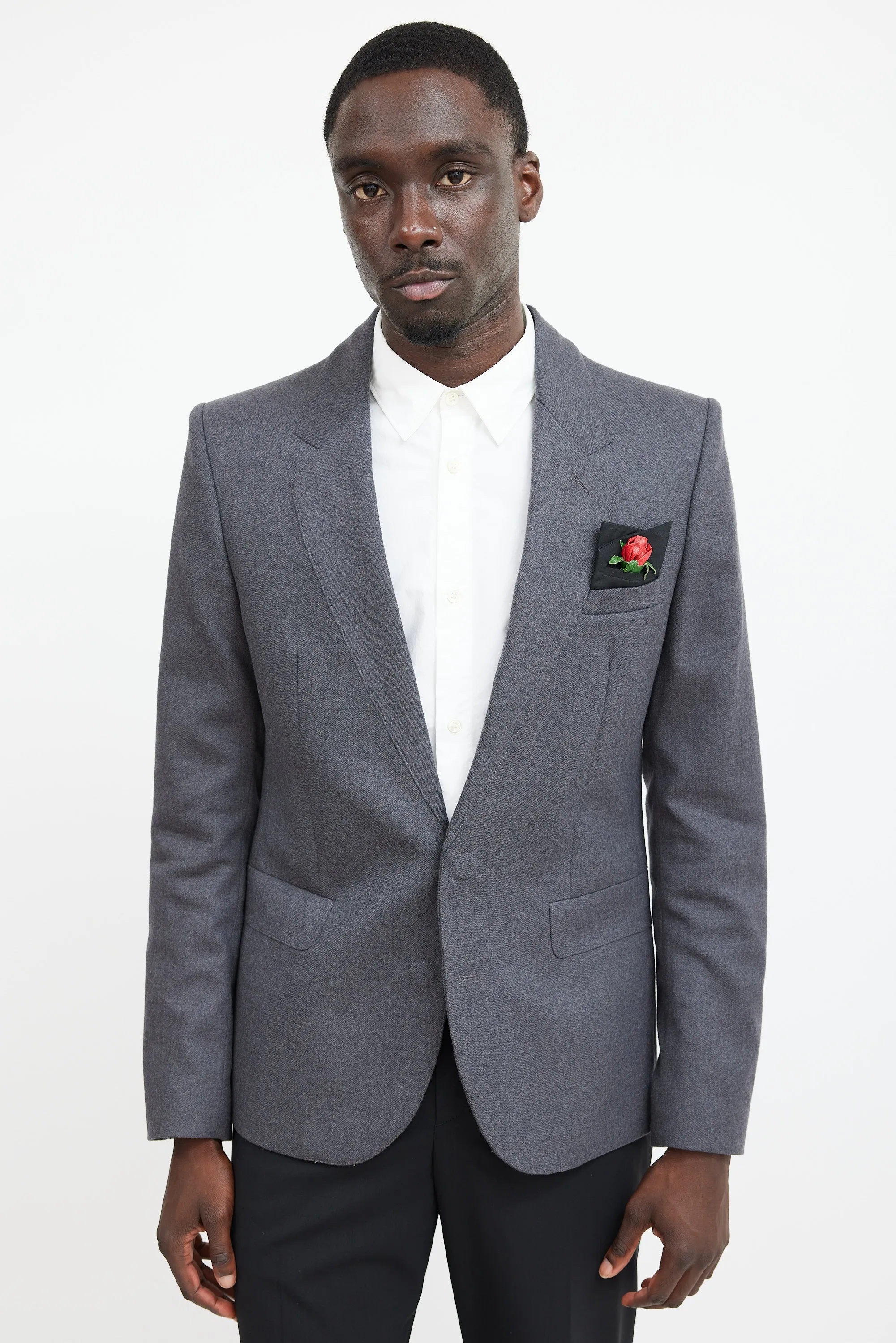 Black & Multicolour Leather Rose Pocket Square