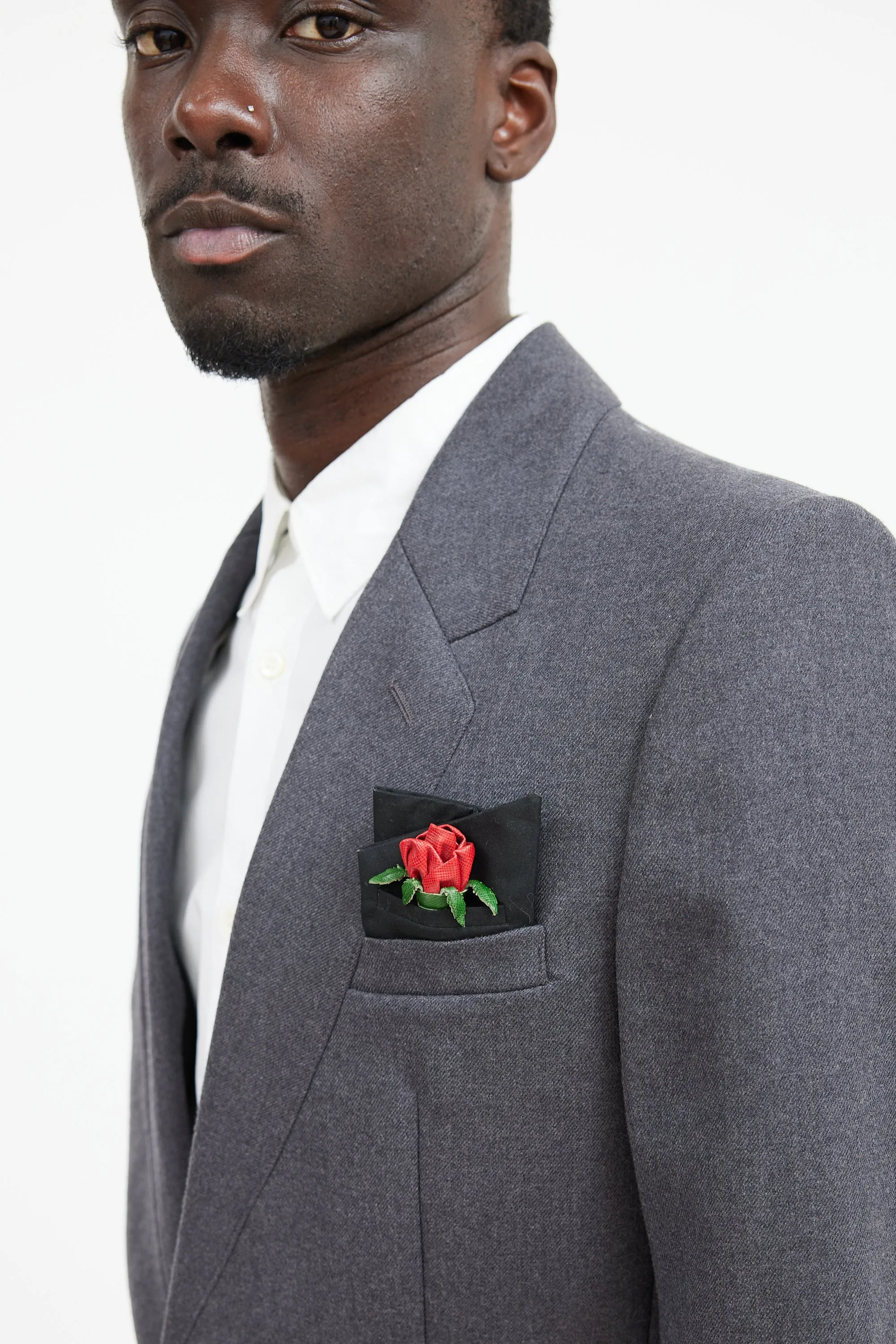 Black & Multicolour Leather Rose Pocket Square