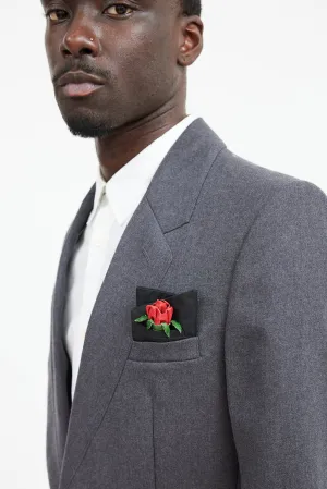Black & Multicolour Leather Rose Pocket Square