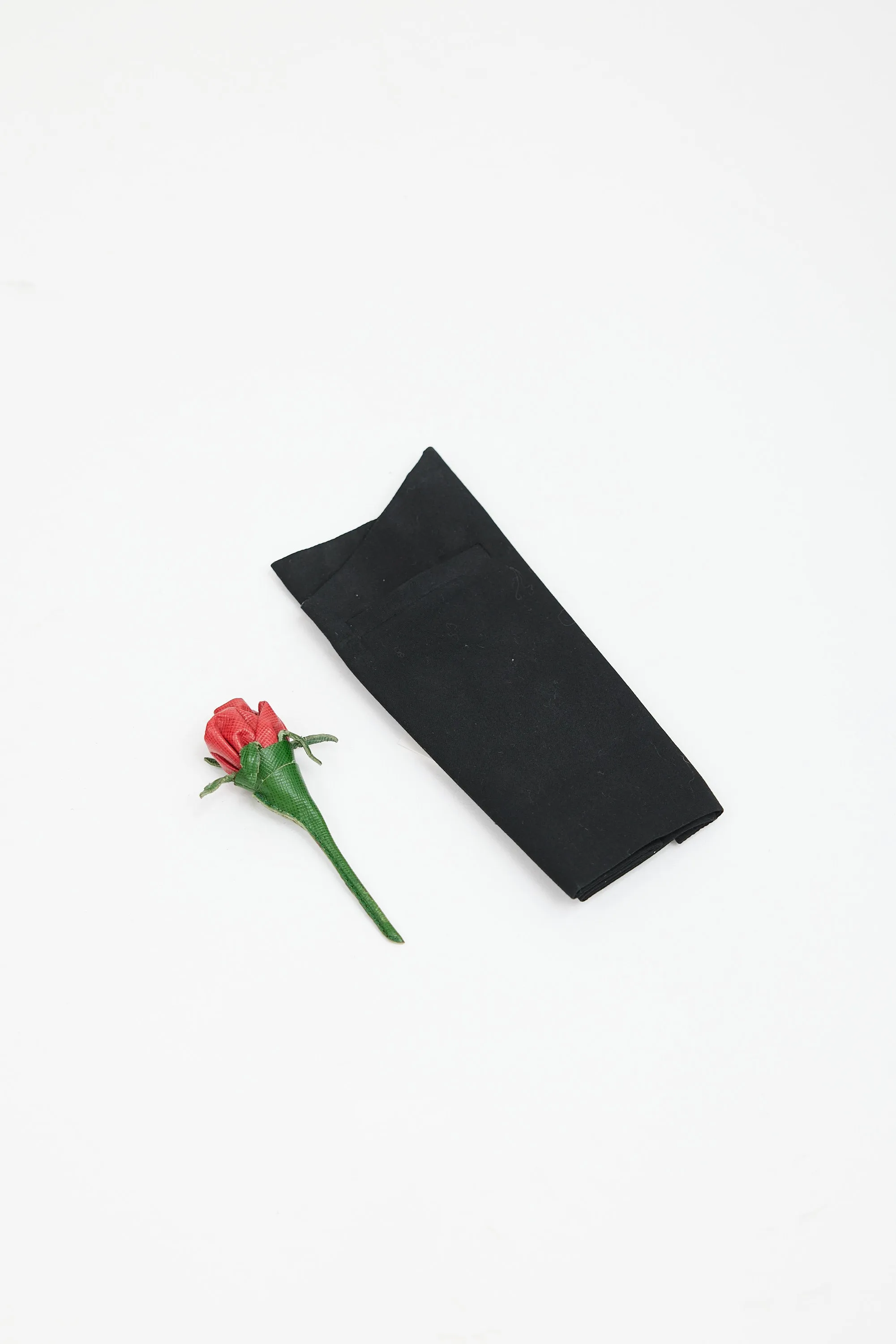 Black & Multicolour Leather Rose Pocket Square