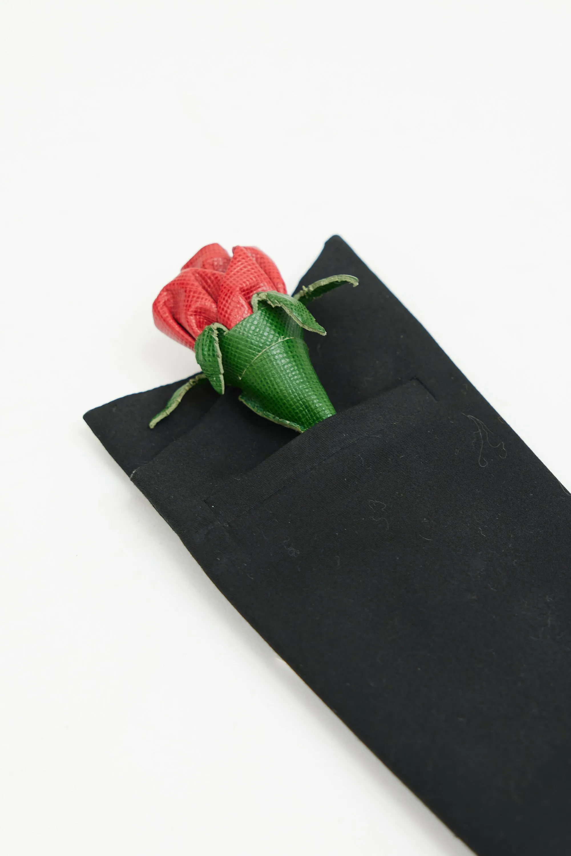 Black & Multicolour Leather Rose Pocket Square