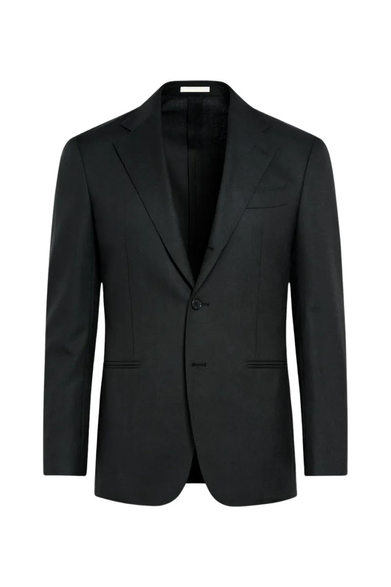 Black Wool Single Breasted 2-Piece Suit
