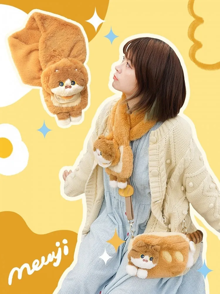 Cute Cat Brown Plush Scarf