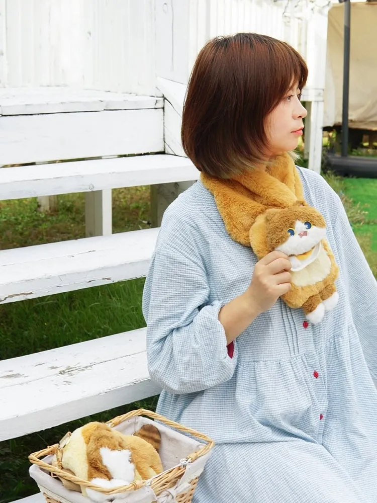 Cute Cat Brown Plush Scarf