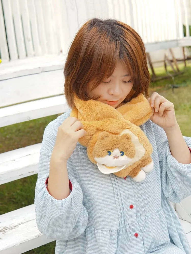Cute Cat Brown Plush Scarf