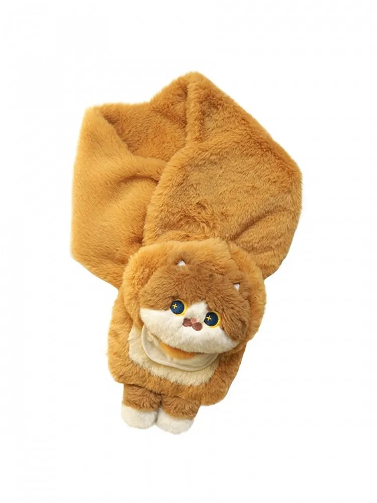 Cute Cat Brown Plush Scarf