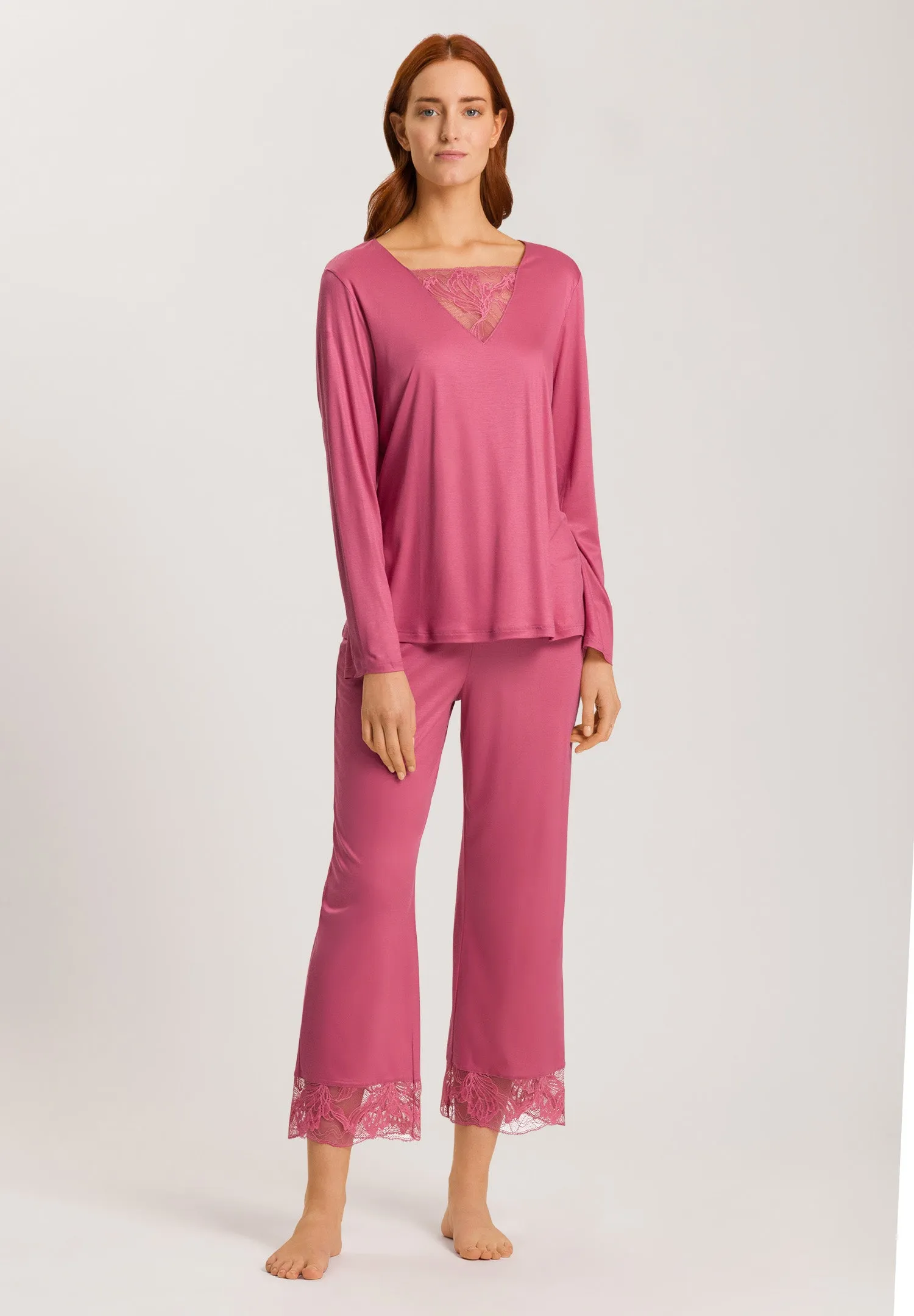 Eva Lace Accented Crop Pajama Set | Rose Wine 74887-2414