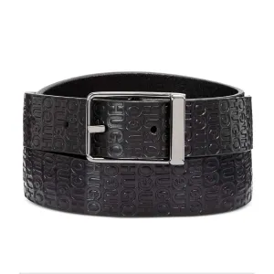 HUGO BOSS Men's Gery Embossed Logo Leather Belt (Size: 85-32)