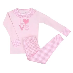 Magnolia Baby Girls Pink Love Valentine Heart Applique Long Pajamas