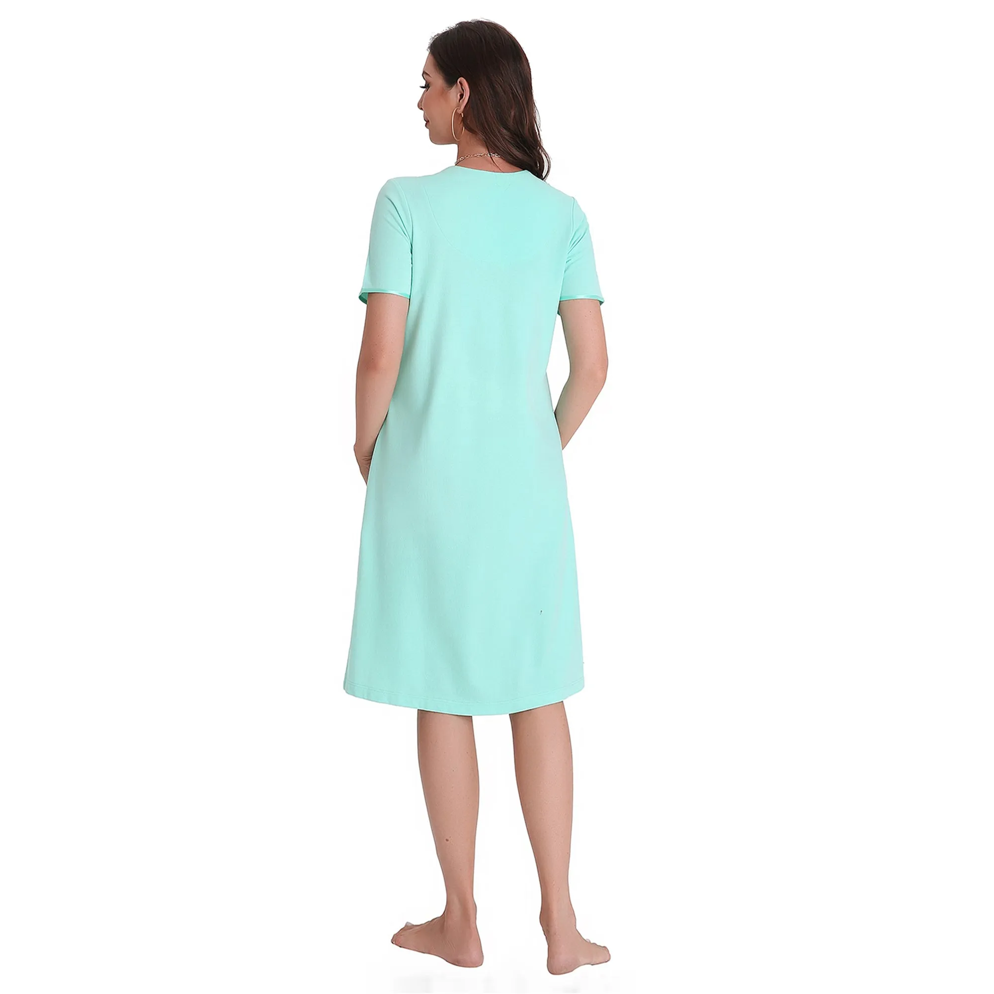 Richie House Women Zipper Robe Loungewear Short Sleeve Sleepwear Pockets Housecoat Long Soft Bathrobe RHW2898